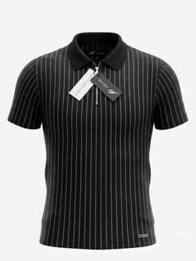 NWT MAUVAIS Black Pinstripe Polo Shirt Half Zip Slim Fit  Sz M